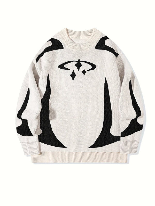 Unisex abstract-patterned knit sweater with a crew neck