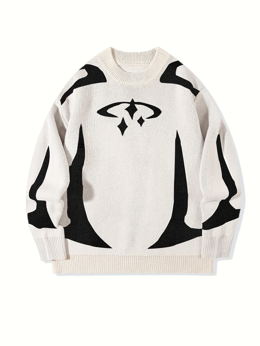 Unisex abstract-patterned knit sweater with a crew neck