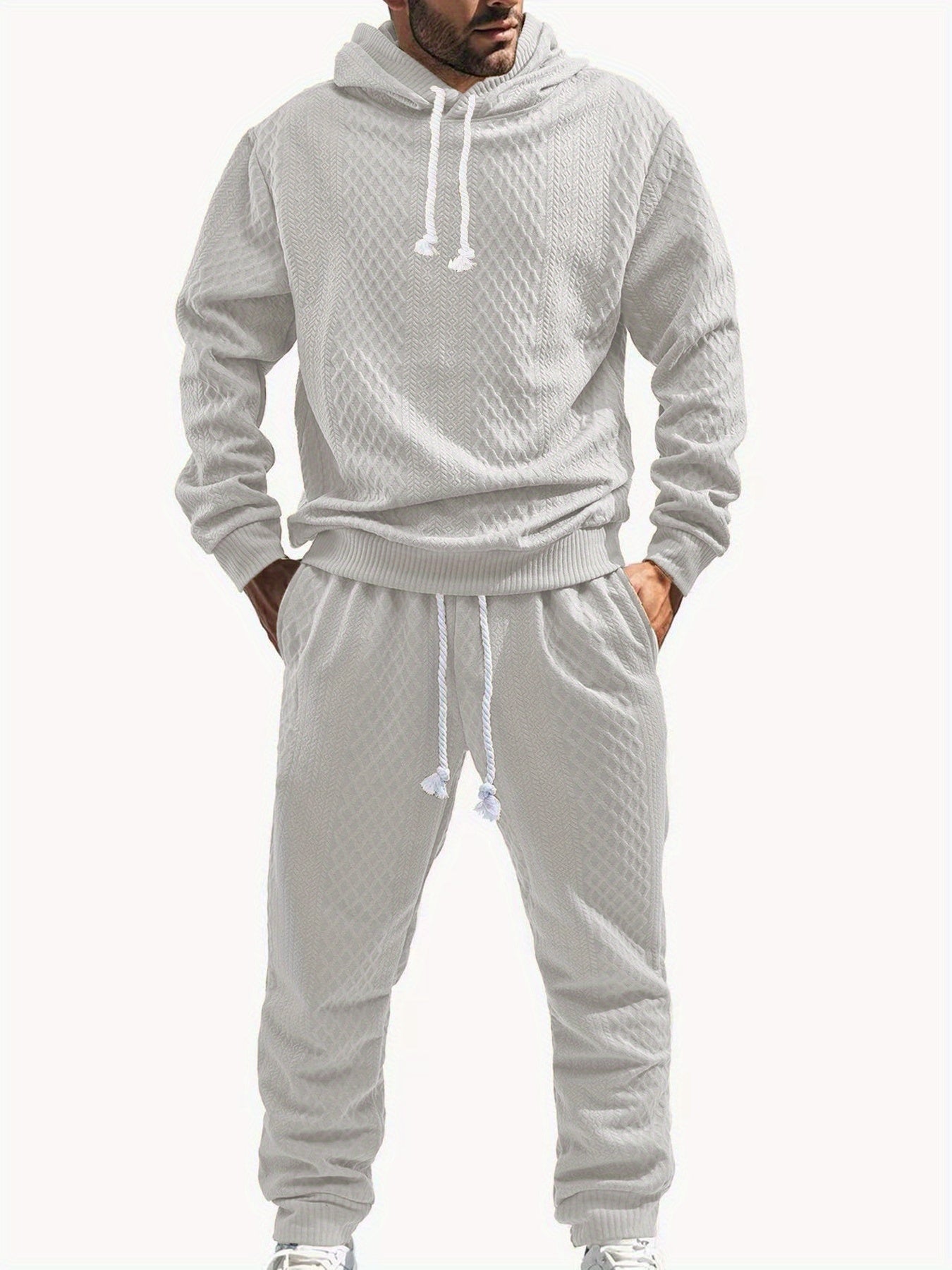 Ensemble Survêtement Homme à Capuche Texture Chevron et Losange – Style Décontracté