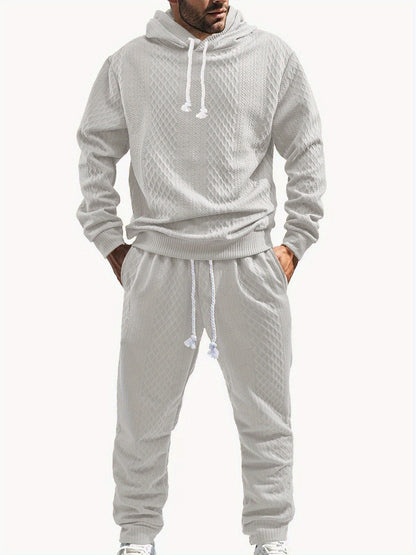Ensemble Survêtement Homme à Capuche Texture Chevron et Losange – Style Décontracté