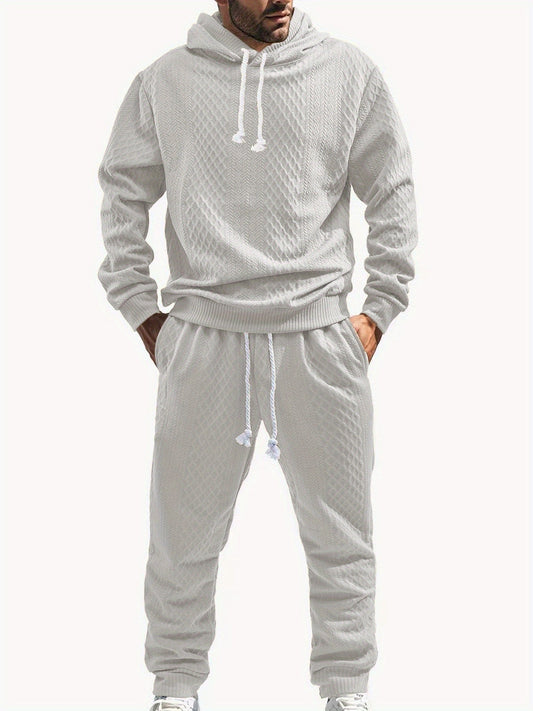 Ensemble Survêtement Homme à Capuche Texture Chevron et Losange – Style Décontracté