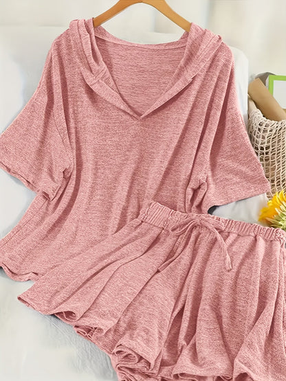 Ensemble décontracté à capuche pour femme - T-shirt ample et short pour détente et loisirs