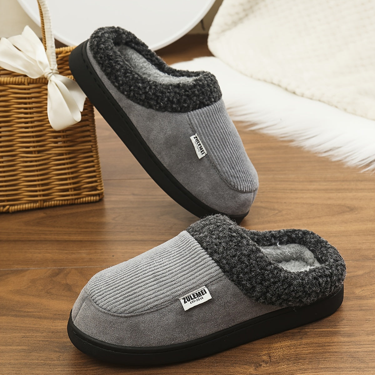 Chaussons rembourrés côtelés doublés doux pour intérieur Confortables