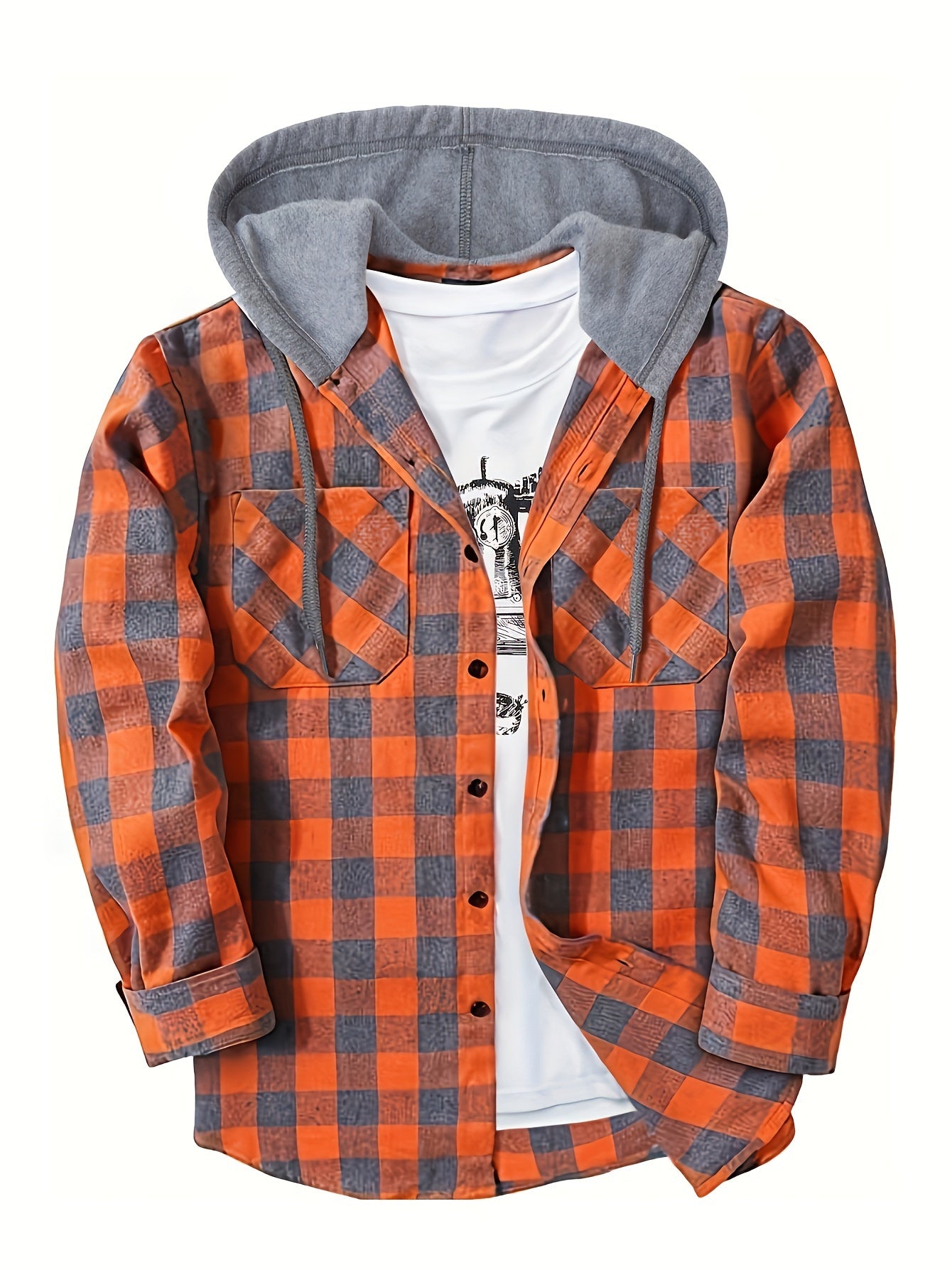 Chemise à carreaux décontractée avec capuche pour homme – Style tendance polyvalent