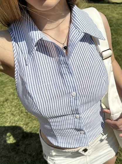 Top de mujer sin mangas a rayas estilo corsé, chic y moderno para ocasiones casuales o formales