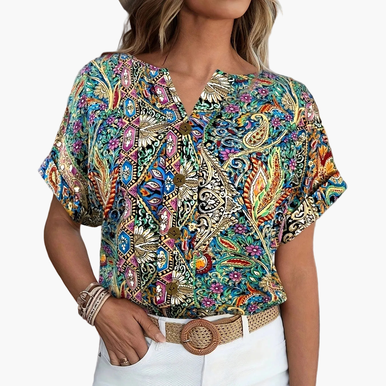 Chemisier Femme Élégant à Fleurs Boutonné Style Printanier Été