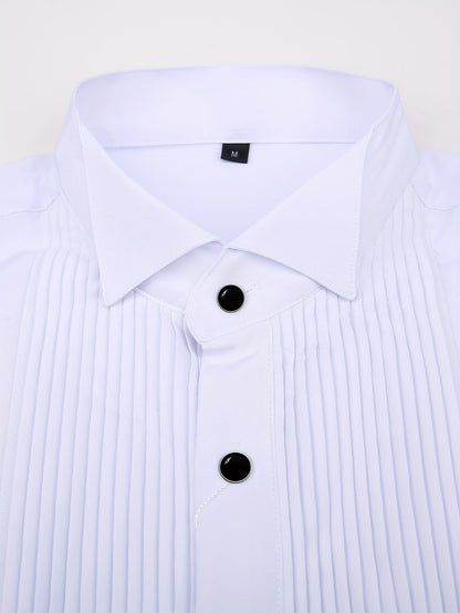 Chemise habillée homme blanche avec plastron plissé et boutons noirs
