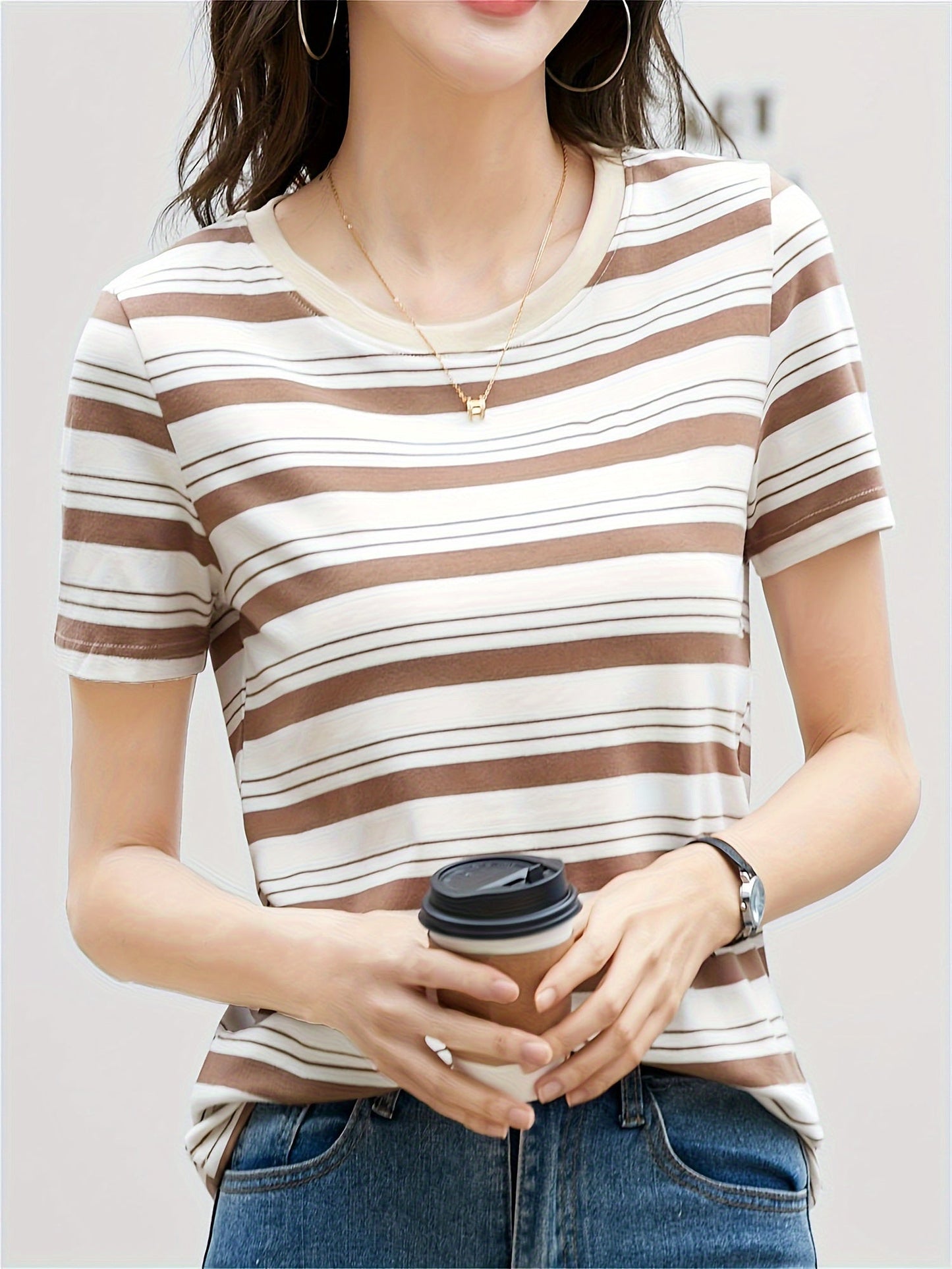 T-shirt à Rayures Classiques Femme Style Décontracté Chic