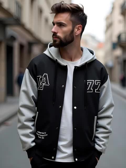 Veste sweat à capuche homme bicolore noir et gris imprimé