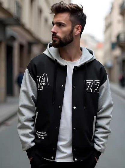 Veste sweat à capuche homme bicolore noir et gris imprimé