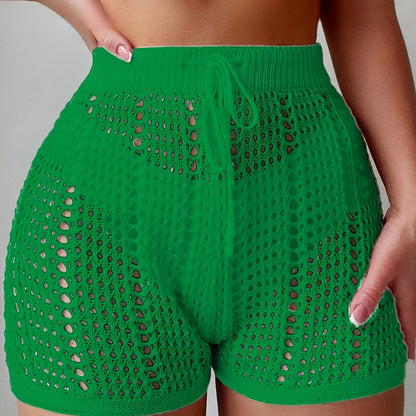 High-waisted openwork shorts for women, casual chic beach style for holidays and leisure