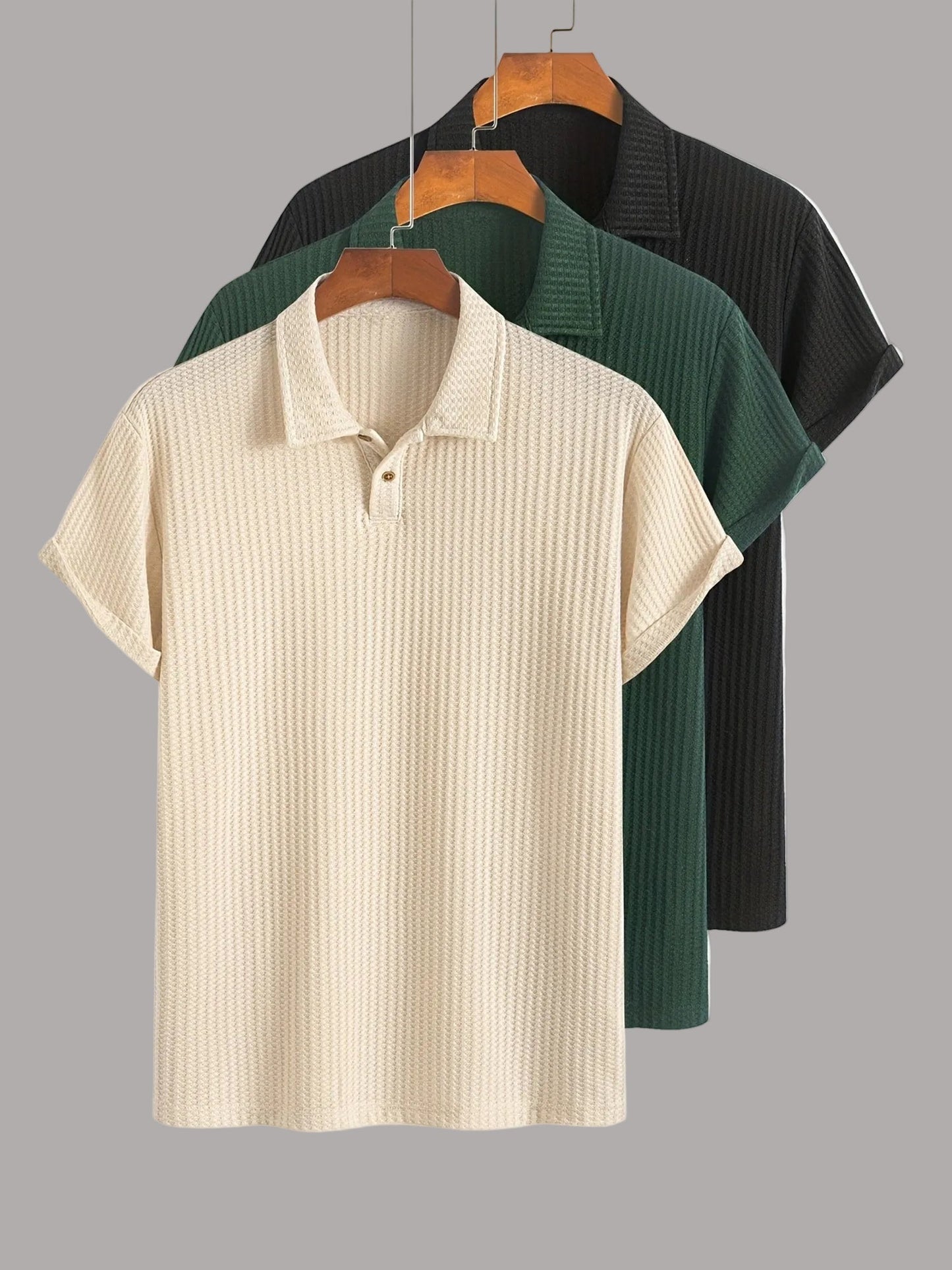 Lot de polos homme manches courtes style casual chic à col classique – pack de 3 polos texturés pour usage quotidien