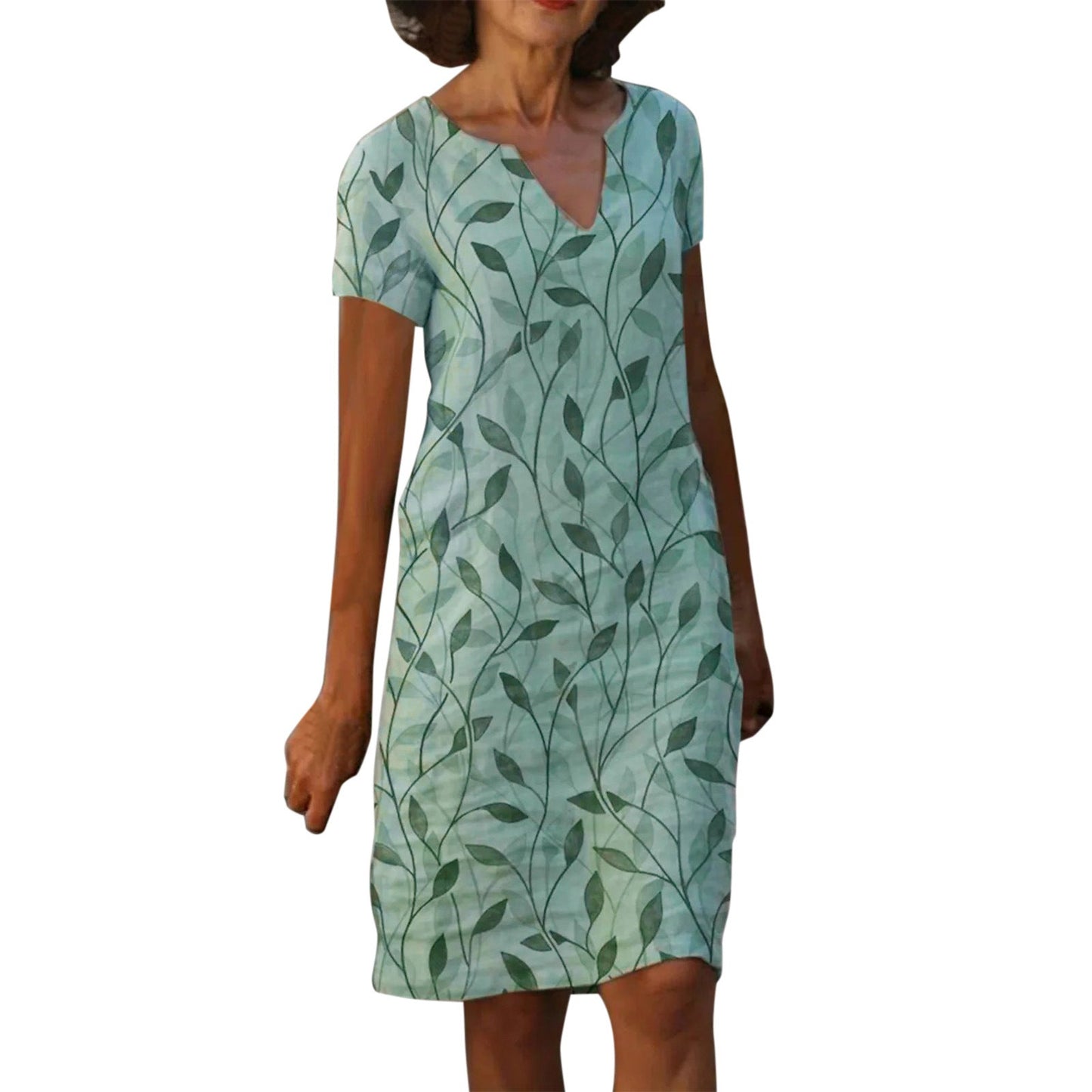 Vestido de verano casual para mujer estilo bohemio con estampado de hojas y mármol