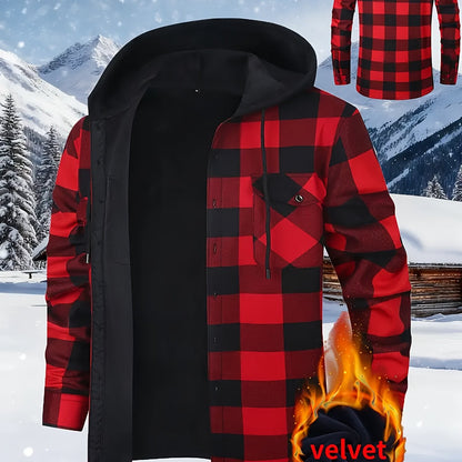 Chemise à Carreaux Homme avec Capuche, Doublure Chaude, Manches Longues