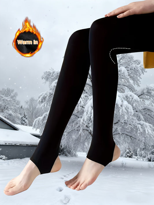 Collant Femme Chaud Noir Opaque à Pied Ouvert Thermique Hiver