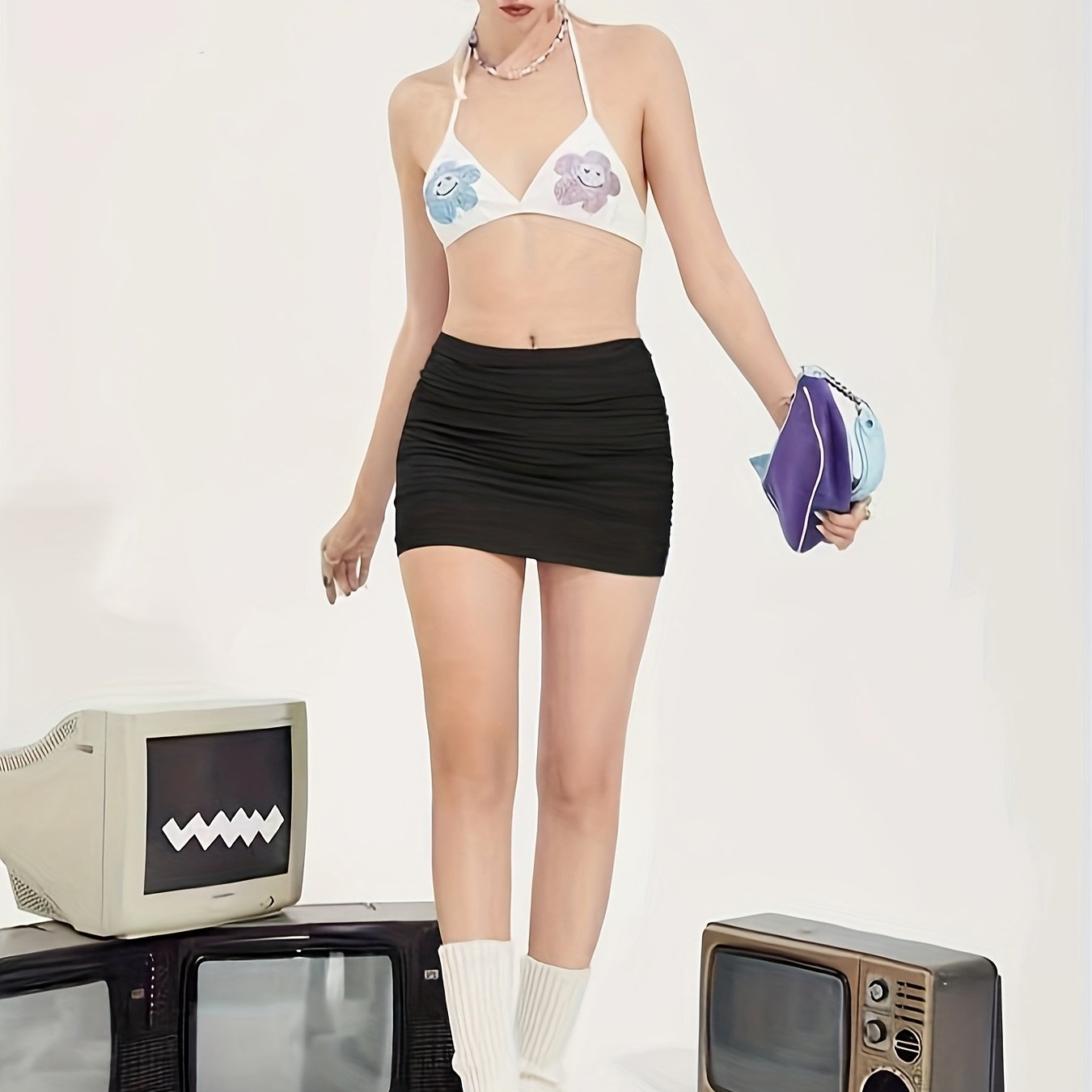 Jupe Mini Froncée Femme, Style Moderne et Polyvalent, Idéale pour Sorties et Tenues Décontractées