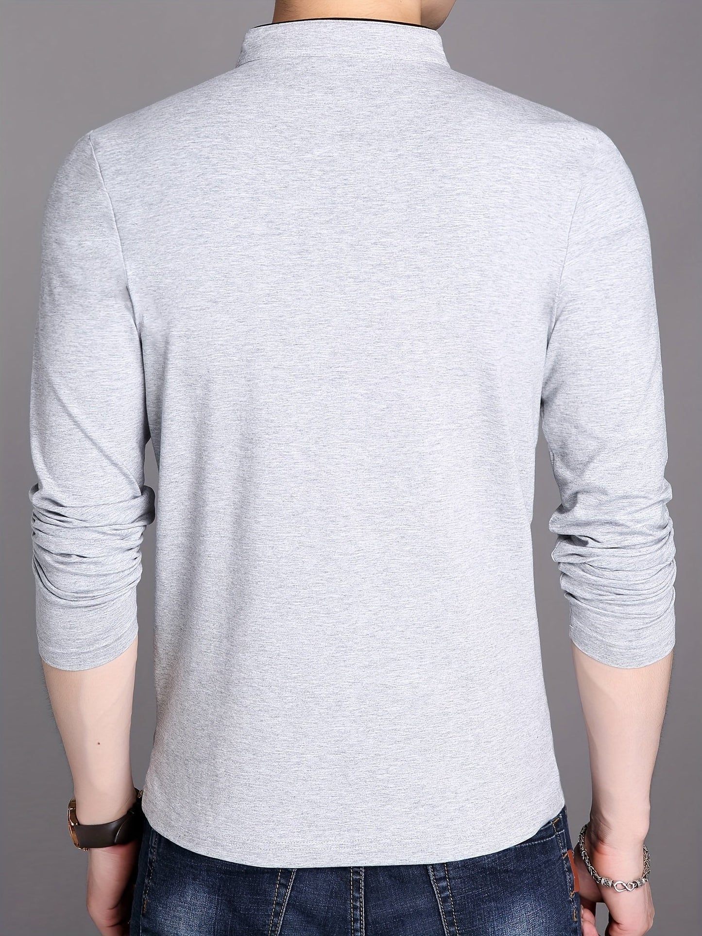 T-shirt Polo Homme Manches Longues Col Mao Rouge Bordeaux