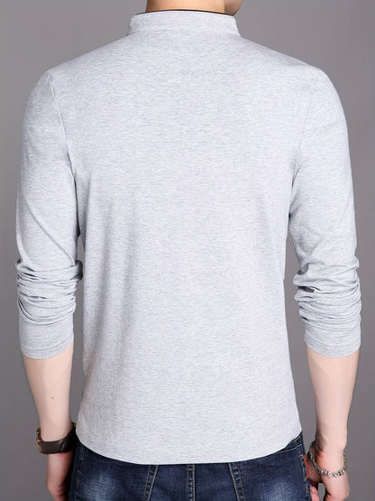 T-shirt Polo Homme Manches Longues Col Mao Rouge Bordeaux