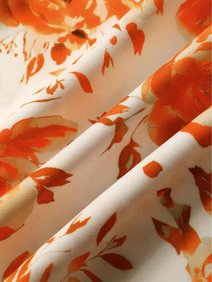 Sommerkjole til kvinder i boheme-stil med flæser, halterneck, blomsterprint, ideel til aftener og fester