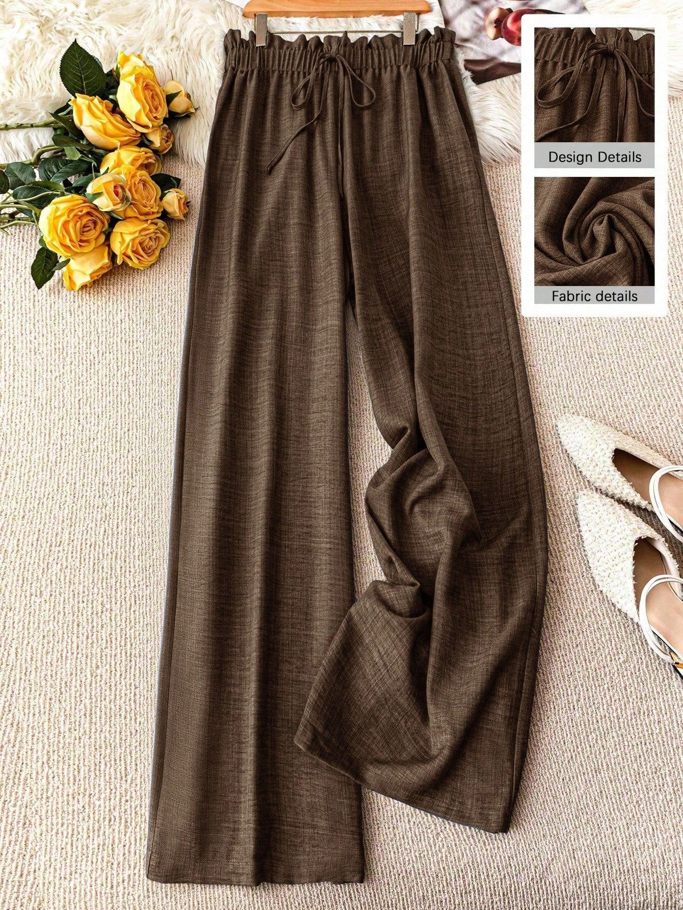 Pantalon large femme style décontracté à taille élastique – Idéal printemps et été