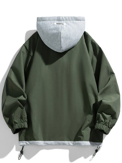Veste Homme Coupe-Vent avec Capuche Intégrée Amovible Style Décontracté Noir Marron