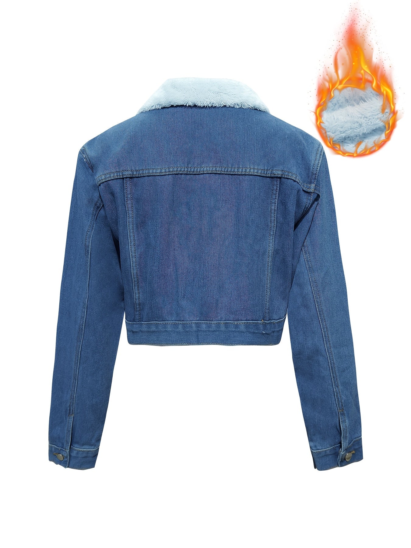 Veste courte en denim bleu avec doublure douce pour femme