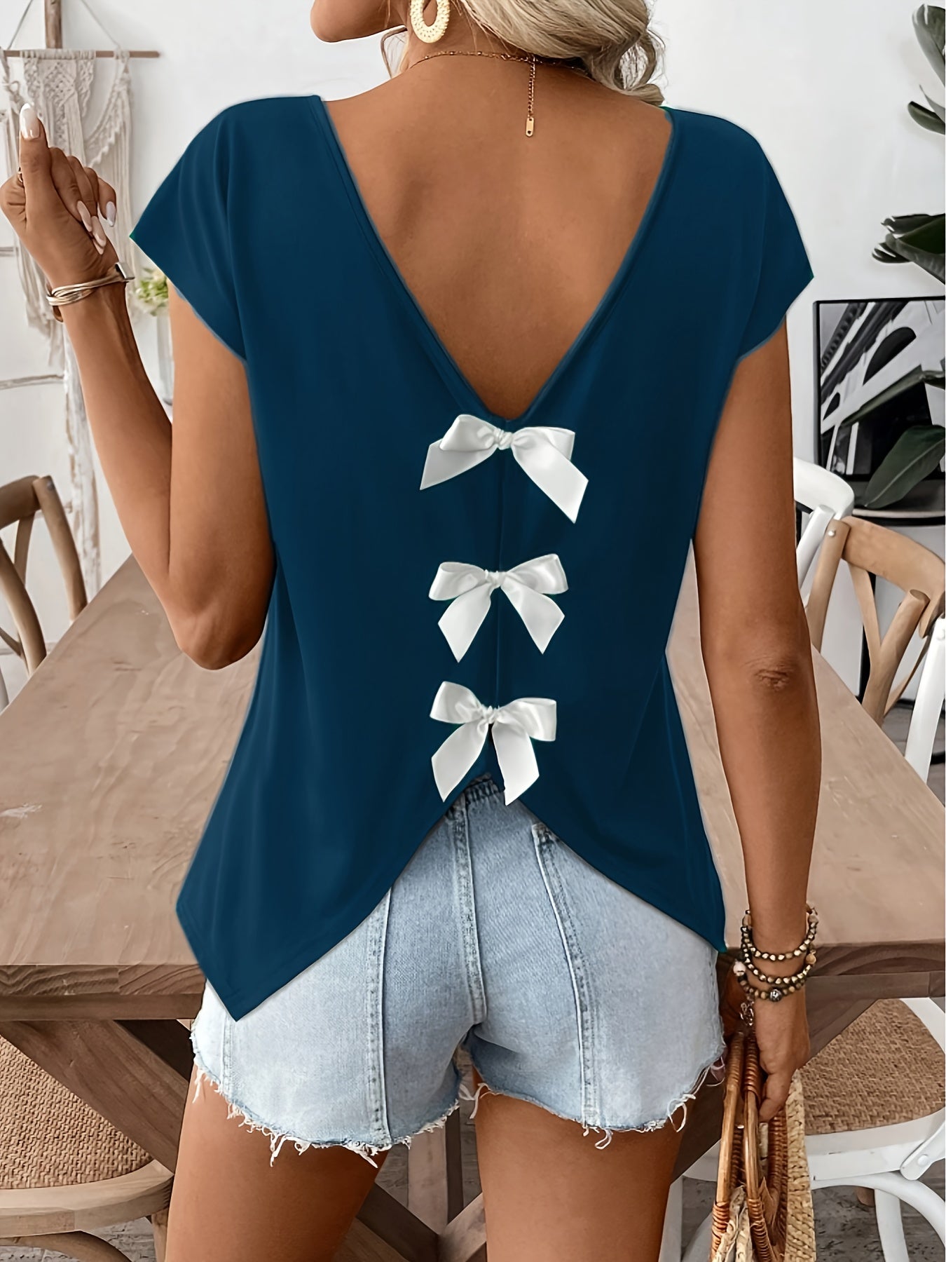 Top femme dos nu avec nœuds décoratifs style décontracté pour l'été