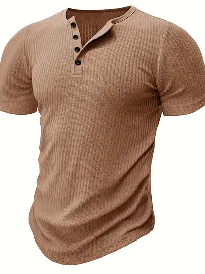 T-shirt henley à rayures décontracté pour homme – Idéal pour l'été et les loisirs