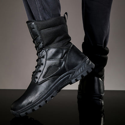 Bottes hautes tactiques à lacets pour homme, robustes et antidérapantes