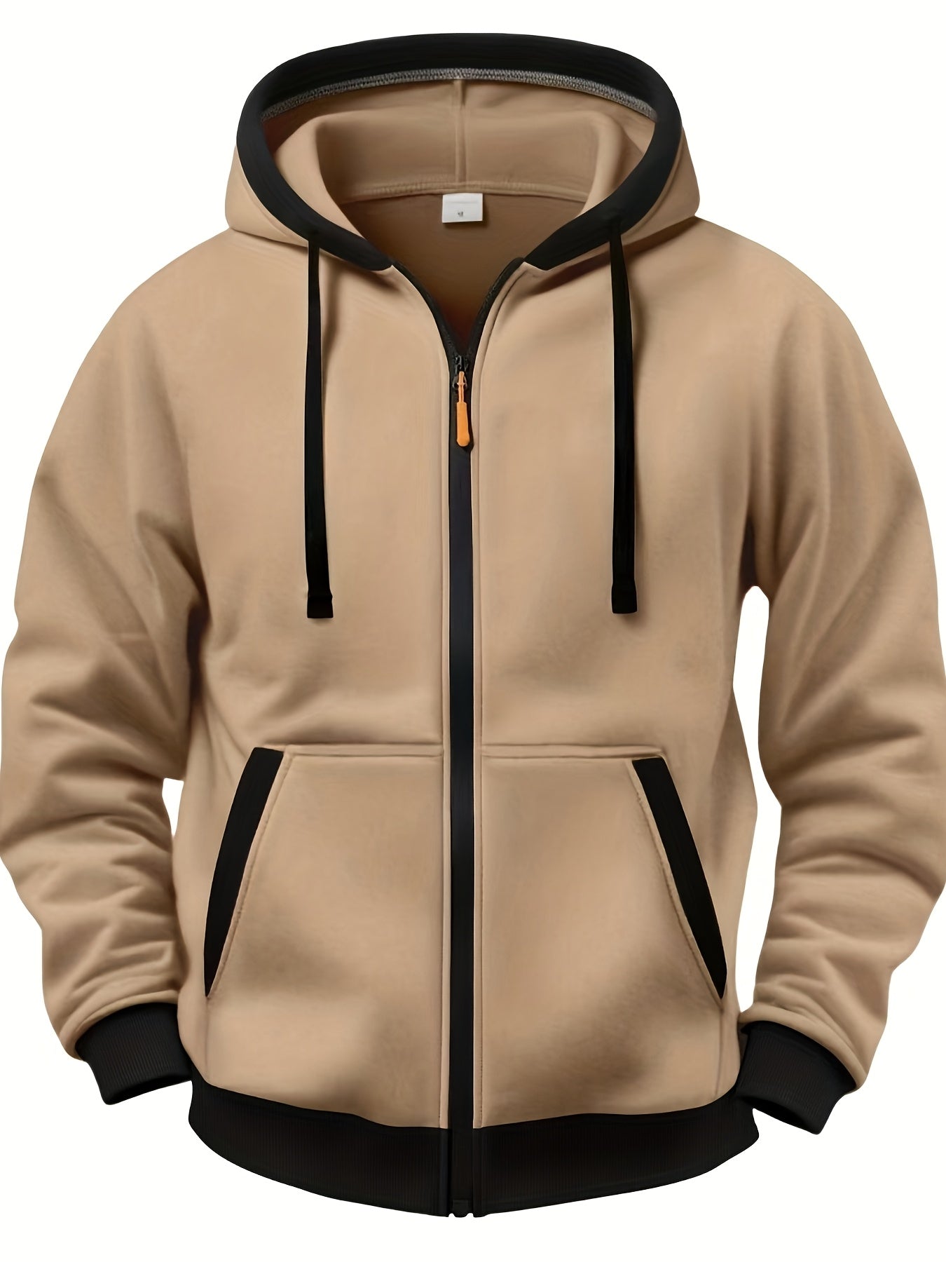 Sweat à Capuche Zippé Bicolore Homme avec Poches Kangourou et Cordon de Serrage