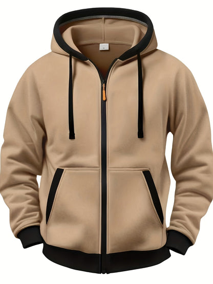 Sweat à Capuche Zippé Bicolore Homme avec Poches Kangourou et Cordon de Serrage