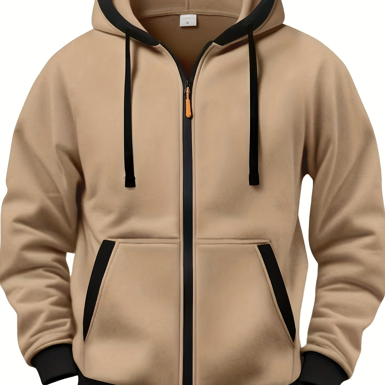 Sweat à Capuche Zippé Bicolore Homme avec Poches Kangourou et Cordon de Serrage