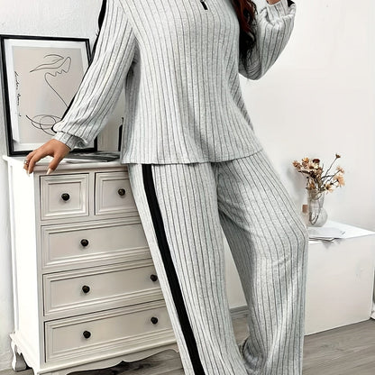 Ensemble côtelé Femme col zippé rayures latérales contrastantes