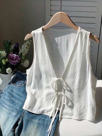 Gilet sans manches à nouer devant pour femme style décontracté chic
