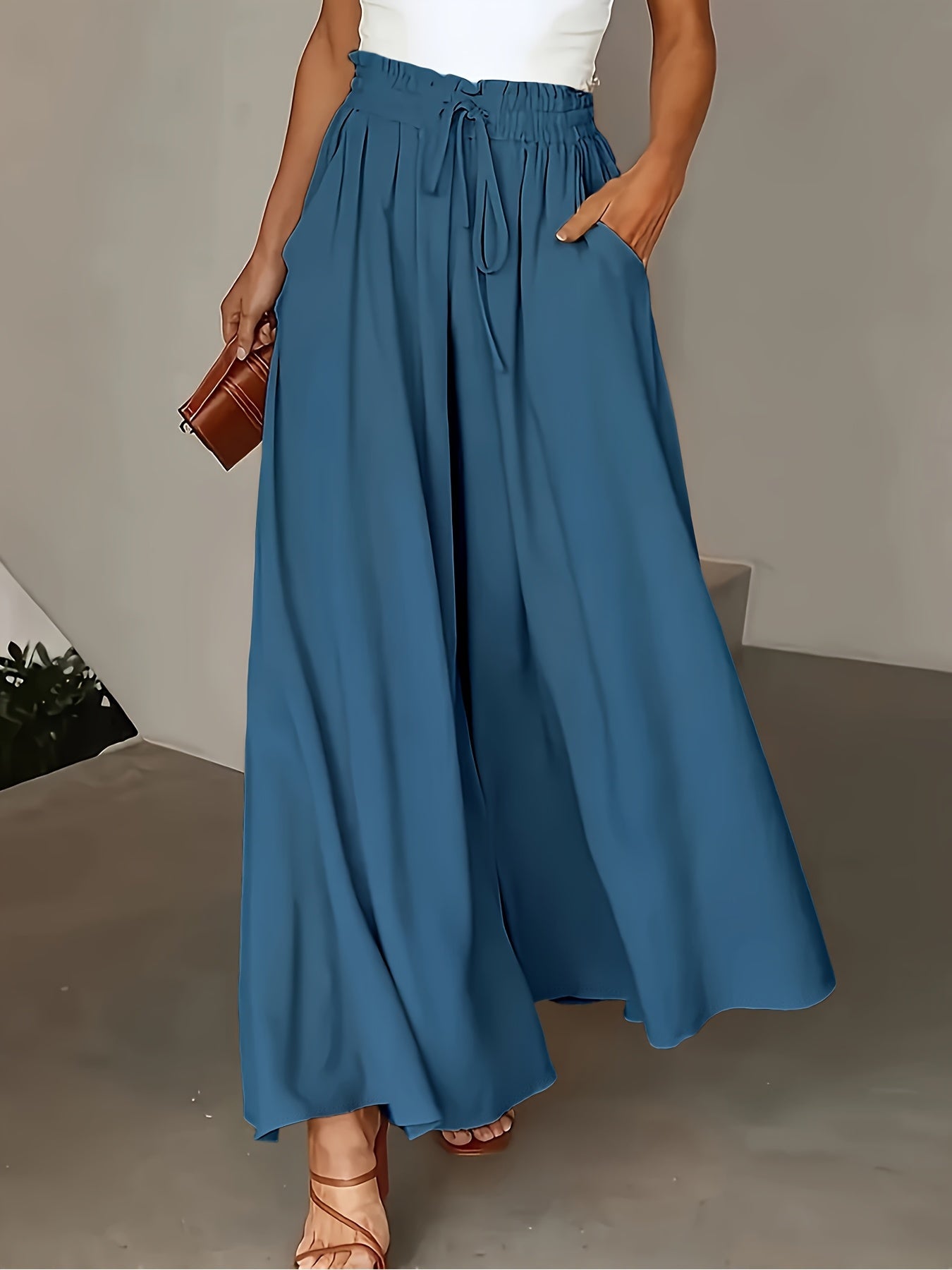 Pantalon Palazzo Large Femme Style Élégant Taille Haute avec Ceinture, Mode Décontractée et Sophistiquée