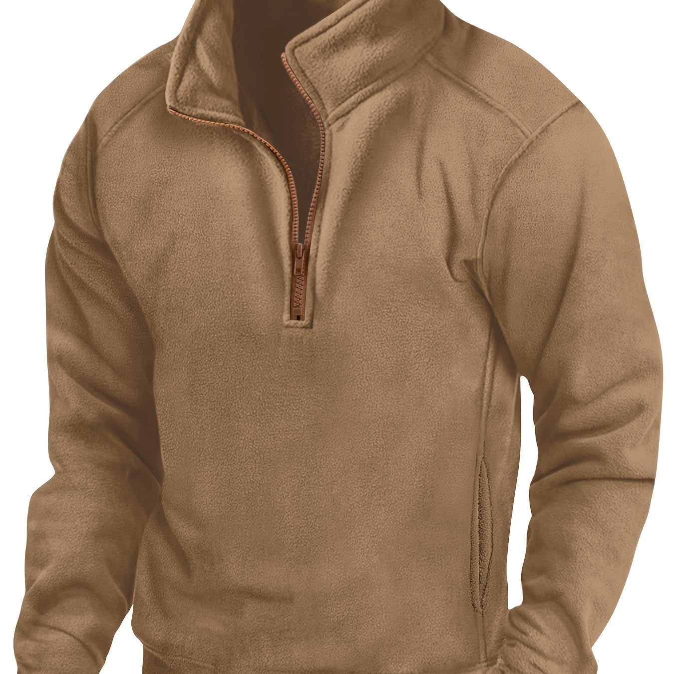 Polaire Homme Demi-Zip Col Montant Manches Longues Poches Latérales