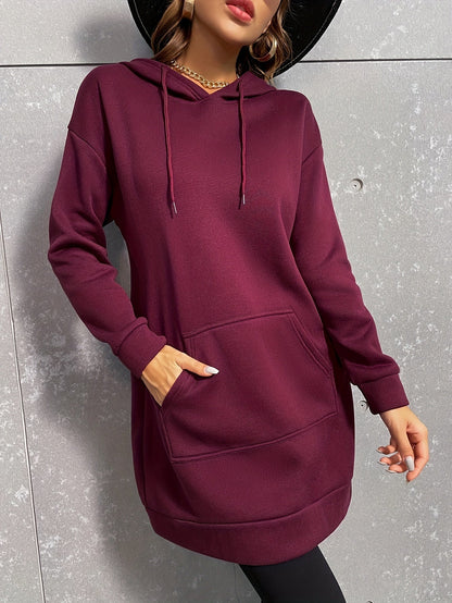 Robe Sweat à Capuche Femme Longue avec Poche Kangourou Manches Longues