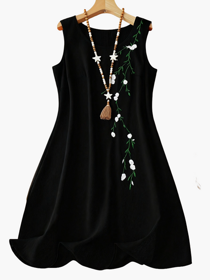 Abito estivo donna stile casual senza maniche con motivo floreale ricamato