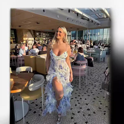 Vestido largo de mujer estilo mágico elegante con estampado floral para noches y eventos