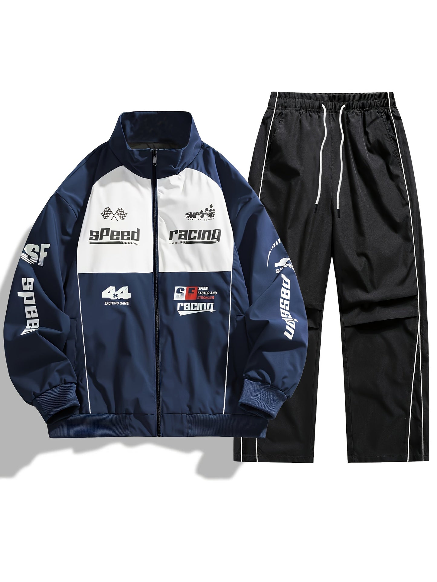 Ensemble de Survêtement Homme Style Racing Col Montant Fermeture Éclair