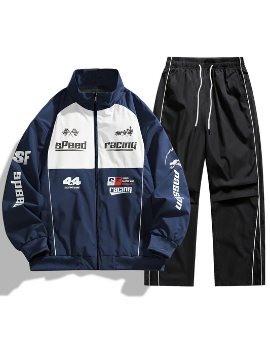 Ensemble de Survêtement Homme Style Racing Col Montant Fermeture Éclair