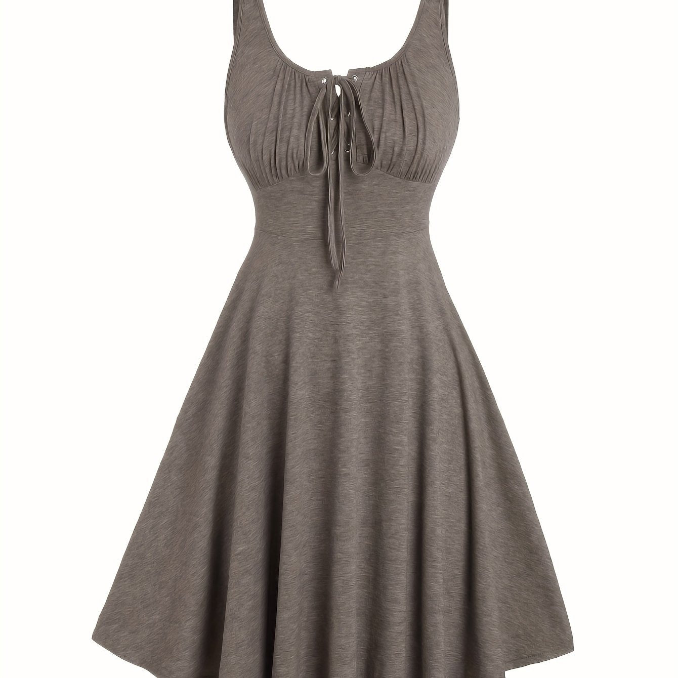 Lässiges Damenkleid mit Ausschnitt und Ösen-Trägern, ausgestellter Frühling-Sommer-Stil  