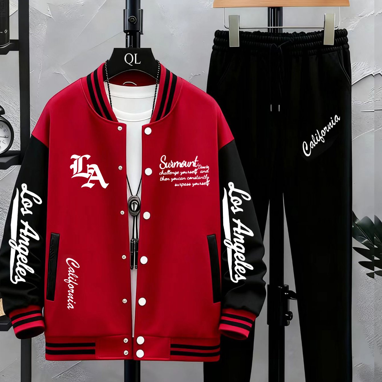 Ensemble Homme Veste Teddy Baseball et Pantalon de Jogging Sport