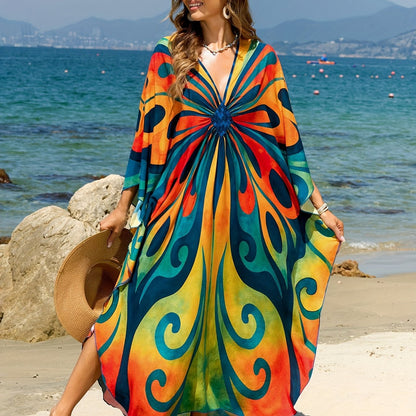 Lang caftan til kvinder i boheme-stil til strand og ferie