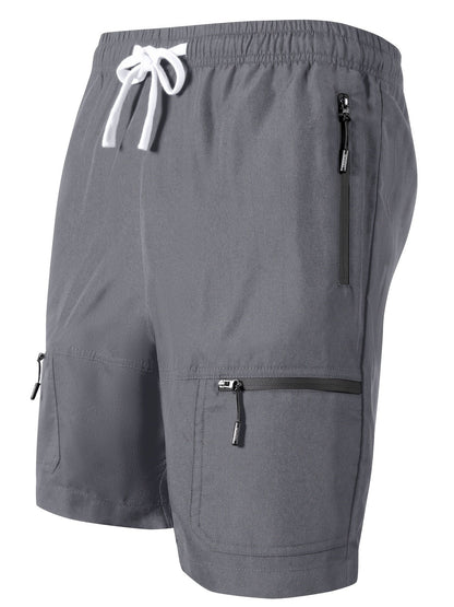 Short de sport homme multi-poches à fermeture éclair, style décontracté pour activités sportives et plein air