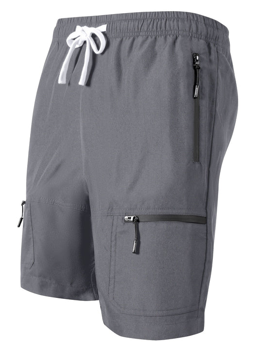 Short de sport homme multi-poches à fermeture éclair, style décontracté pour activités sportives et plein air