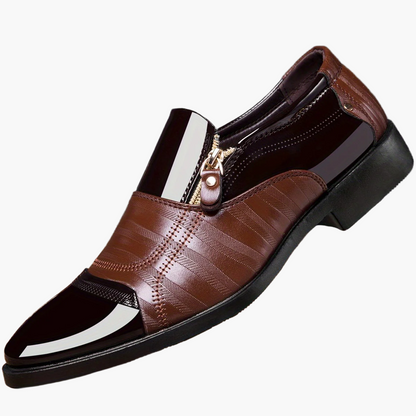 Zapatos de vestir de negocios para hombre estilo inglés con punta afilada y cierre de cremallera