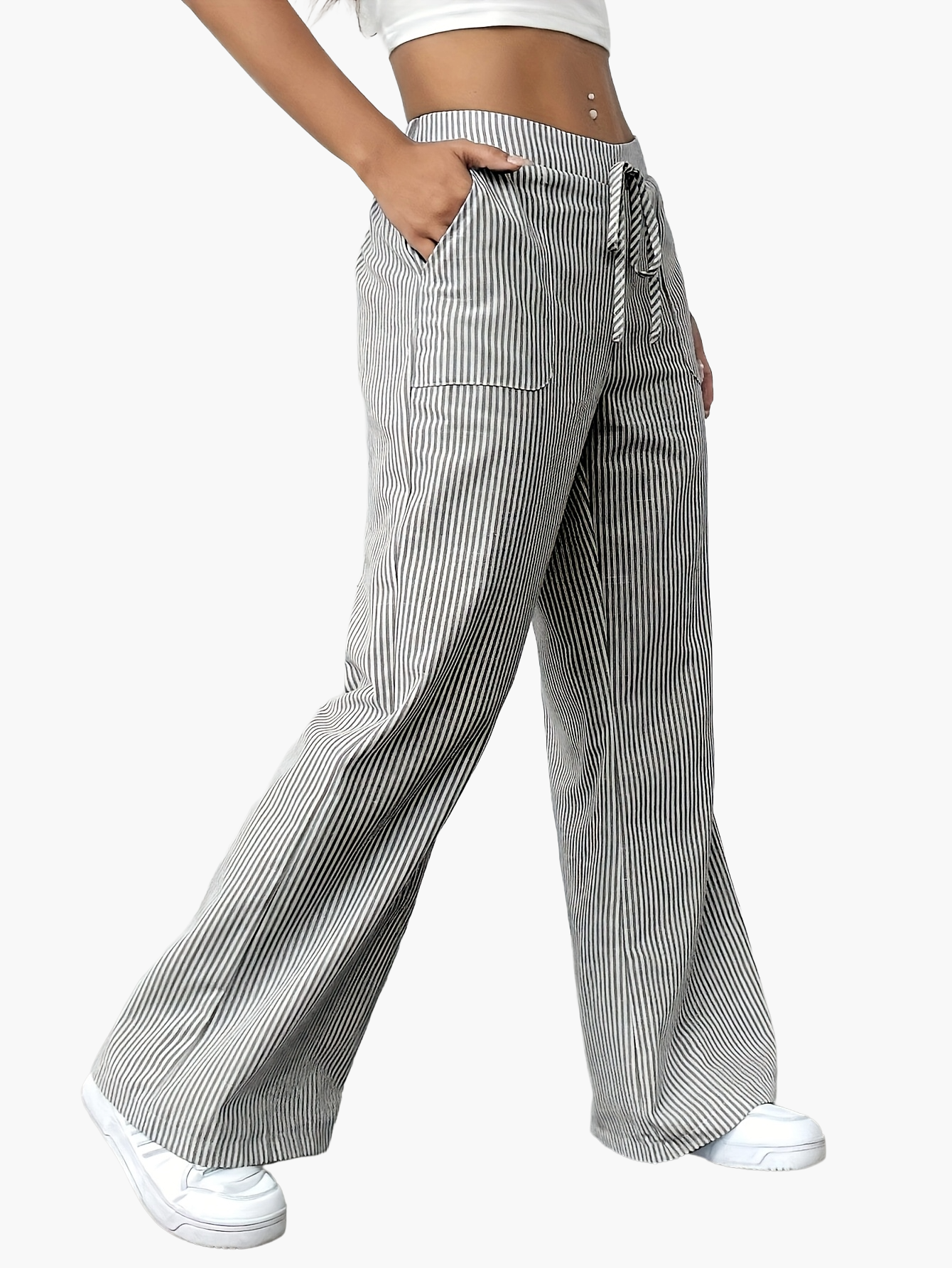 Pantalon large femme style décontracté à rayures pour le printemps et l'été