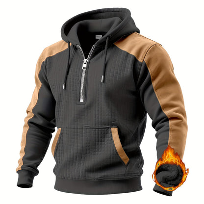 Sweat à Capuche Homme Bicolore Matelassé avec Fermeture Éclair et Poche Kangourou