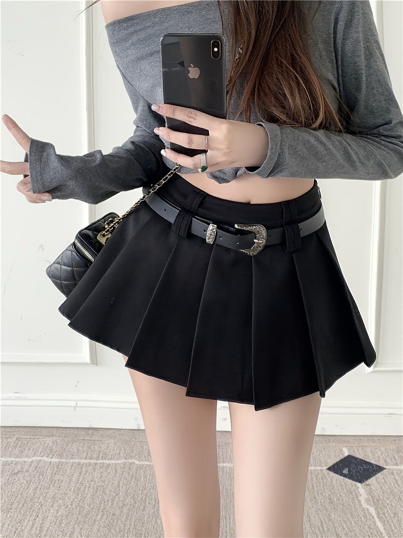 Plissé rok met hoge taille en sexy stijl voor dames, met riem, ideaal voor een moderne look